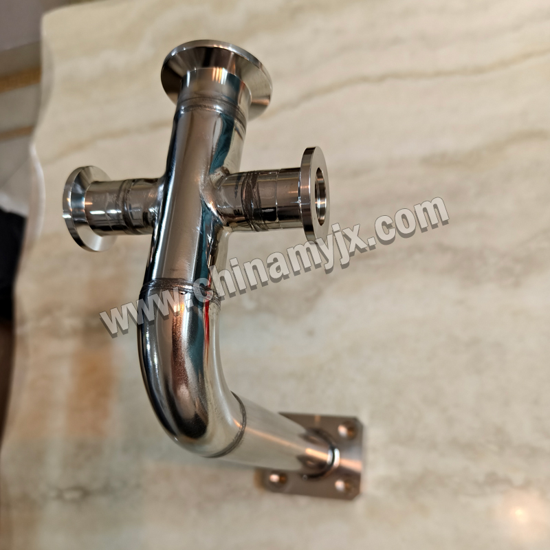 Custom Stainless Steel L-Shaped Vacuum Pipe Assembly Multi-Port KF Flange Vacuum Elbow with Side Ports