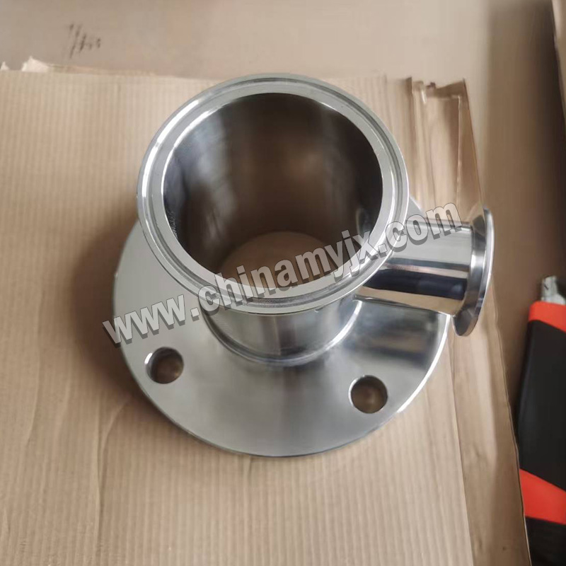 Custom Stainless Steel Flanged Vacuum Tee Adapter with Sanitary Tri-Clamp Ports
