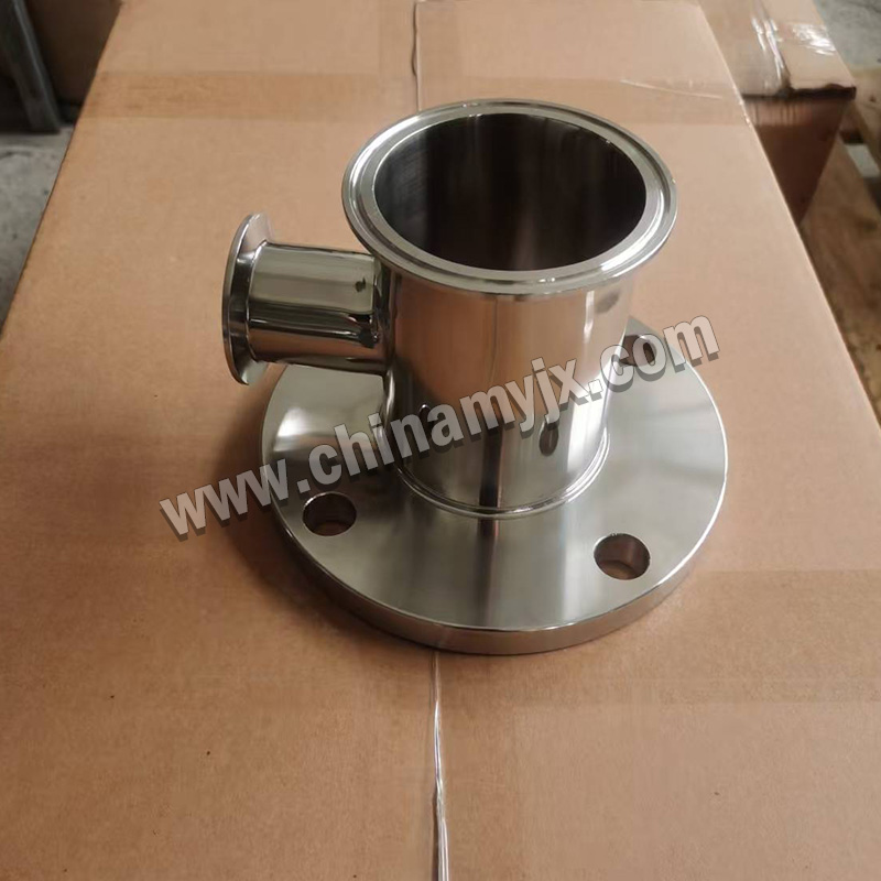 Custom Stainless Steel Flanged Vacuum Tee Adapter with Sanitary Tri-Clamp Ports